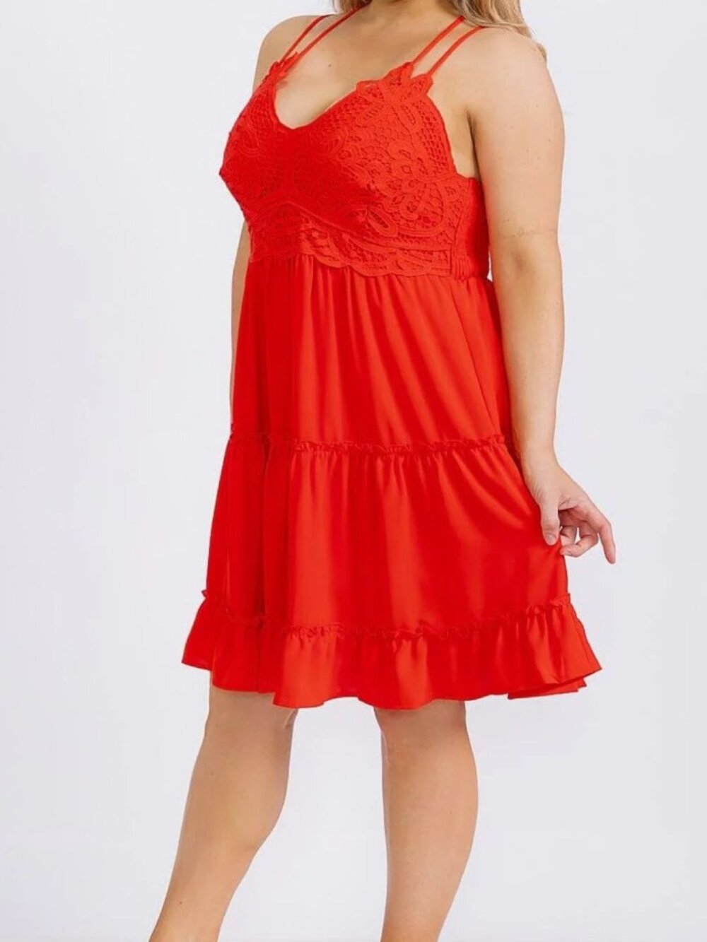 Sleeveless Open Back Lace Fit & Flare Mini Dress - Red